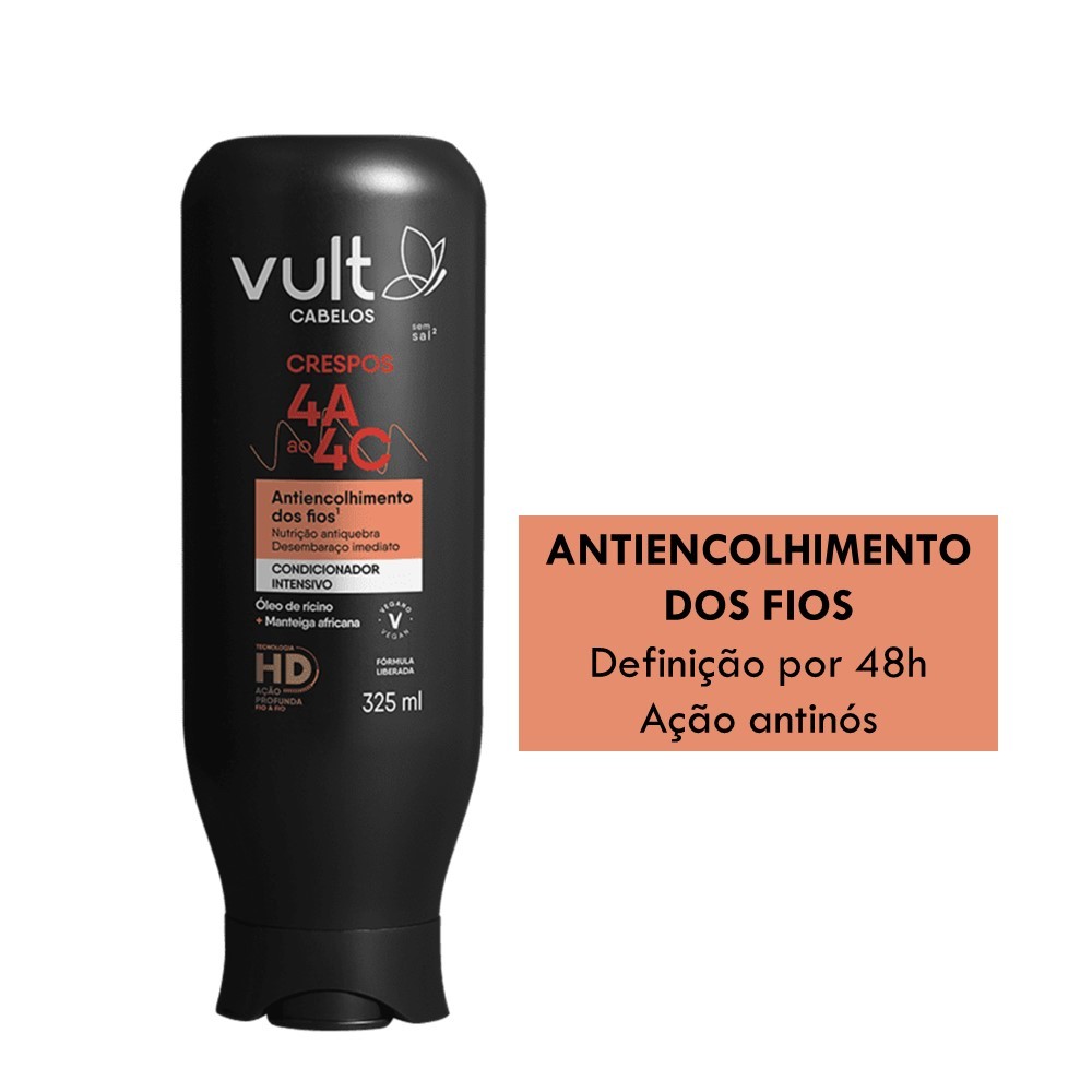 Detalhes do Kit Completo Cabelos Crespos Shampoo Condicionador Máscara e Creme 4A 4B 4C Vult