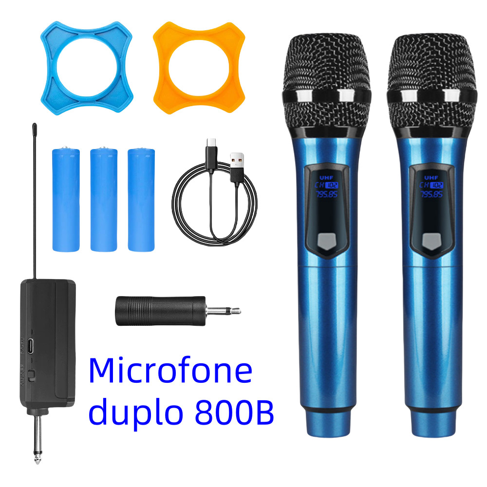 Kit 2 Microfones Sem Fio Profissional UHF com LED e Receptor de Alta Qualidade