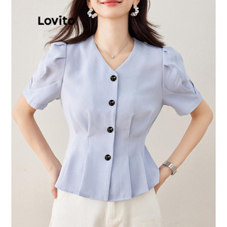 Lovito Blusa elegante com botões lisos para mulheres LNE63193 em Oferta na Shopee