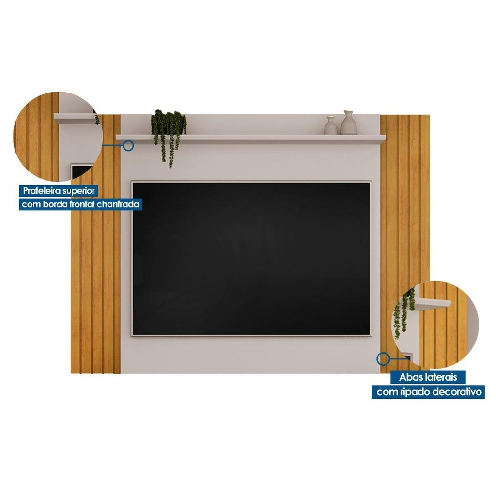 Detalhes do Painel Home p/ TV até 55 Pol Trend Ripado Extensível 108x150cm Freijó/Off White - DJ Móveis