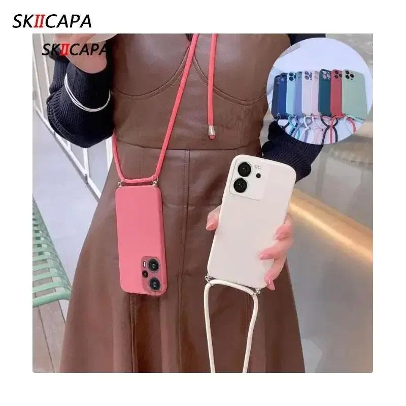 Para Poco X7 Pro Cordão Macio Crossbody Colar Corrente TPU Caso Xiaomi X7pro POCOX7pro Redmi Turbo 4 Silicone Capa