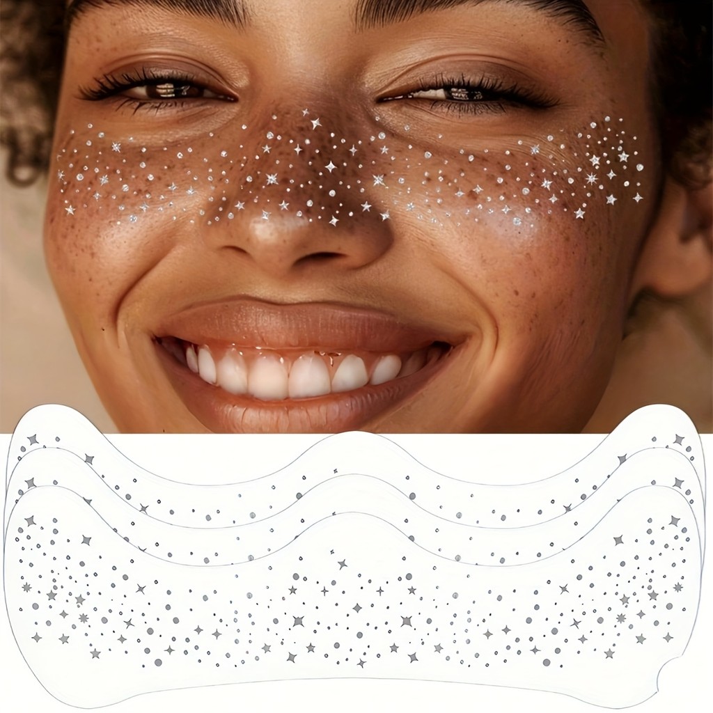 3 Folhas De Glitter Sardas Tatuagem Facial Tatuagens Metálicas Temporárias Para Mulheres Flash De Ouro Rosa Máscara Bril