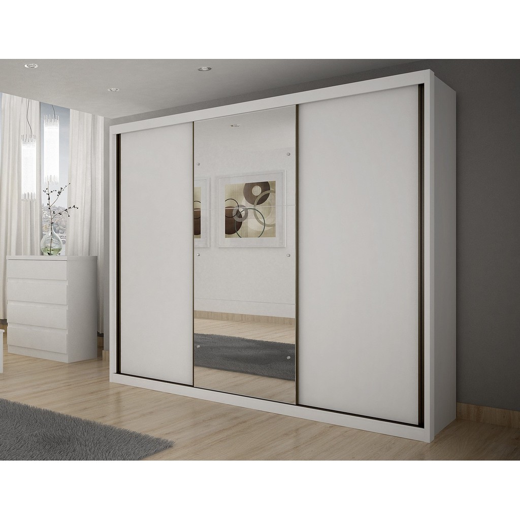 Guarda Roupa Casal MDF Vegas 3 Portas 6 Gavetas com Espelho Branco - Mom & Baby