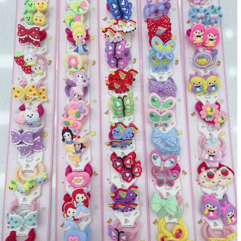 Cartela com 10 pares de xuxinhas com Detalhes de Silicone Laço/Borboleta/Coroa/Unicornio/Aleatorio-INLIS ANA