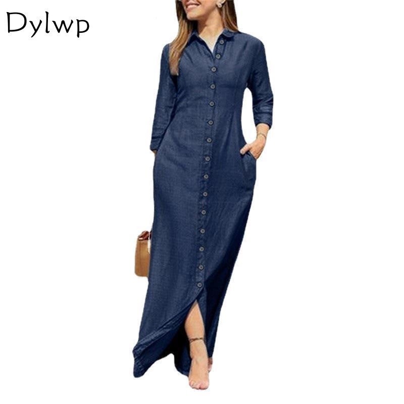 Vestido Jeans Longo Manga Comprida