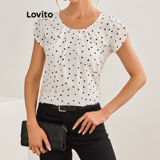 Lovito Blusa casual de bolinhas com babados para mulheres LBL19326 em Oferta na Shopee