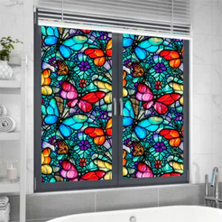 Adesivo Janela Vitral Borboletas 95x110cm Fundo Transparente
