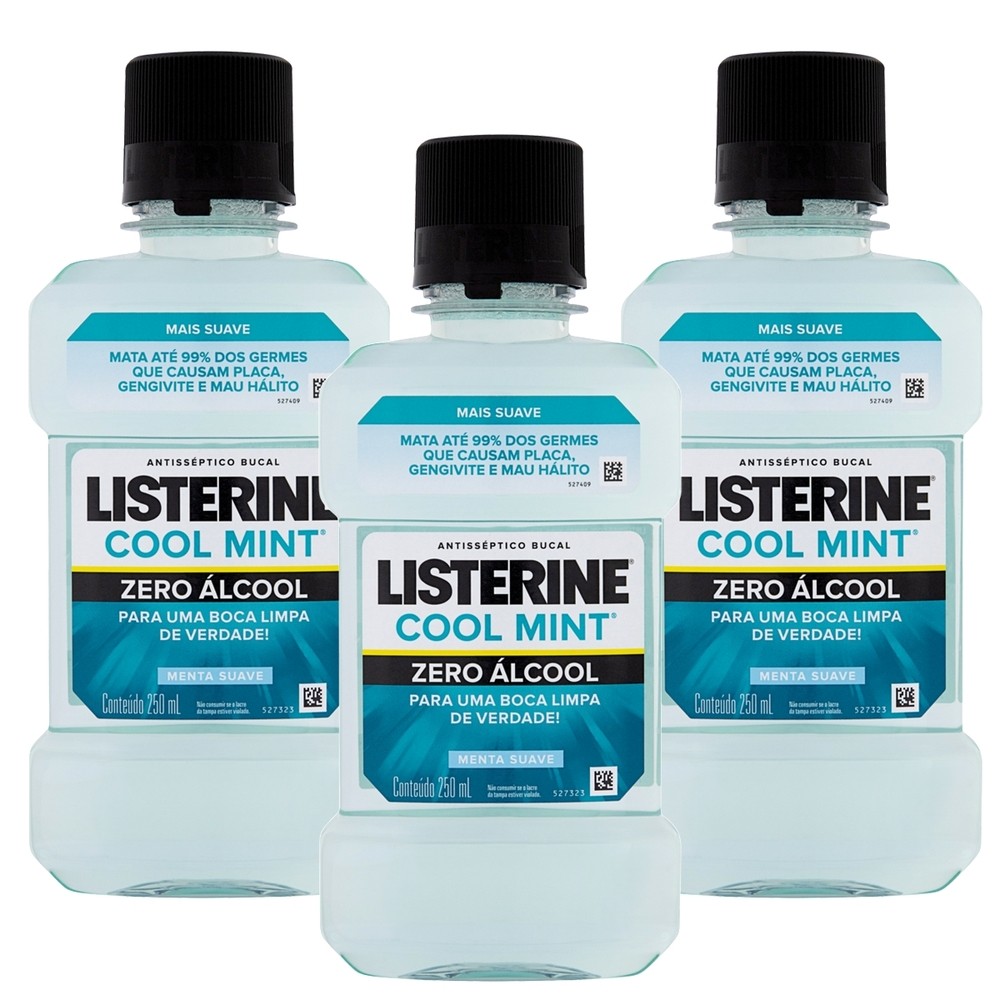 Kit 3 und Antisséptico Bucal Listerine Cool Mint Zero Álcool 250ml em Oferta na Shopee
