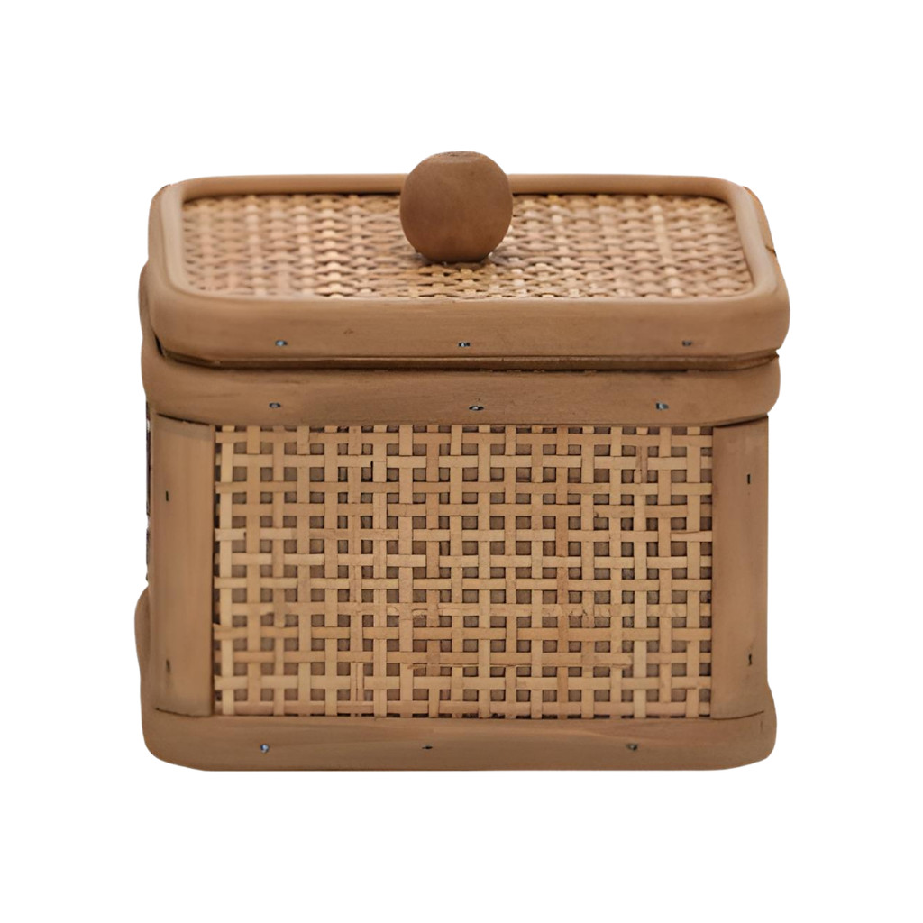 🛍️ Caixa Decorativa Organizadora Em Rattan Boho Chic Com Tampa