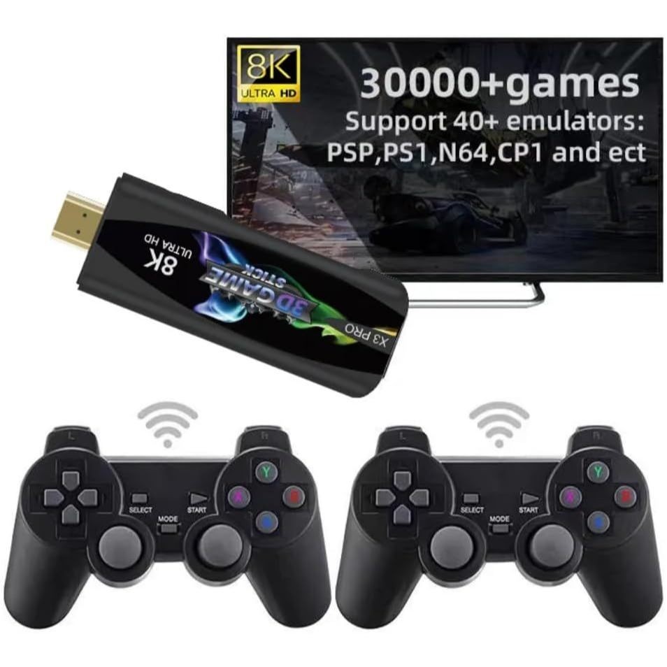 Console Game Stick X3 Pro Ultra HD 8K 64GB Lançamento 2024 30.000 MIL Jogos +2 Controles Sem Fio