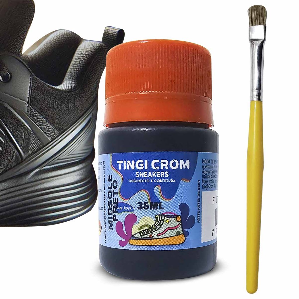 tinta para solado preto borracha de tenis e pincel aplicador