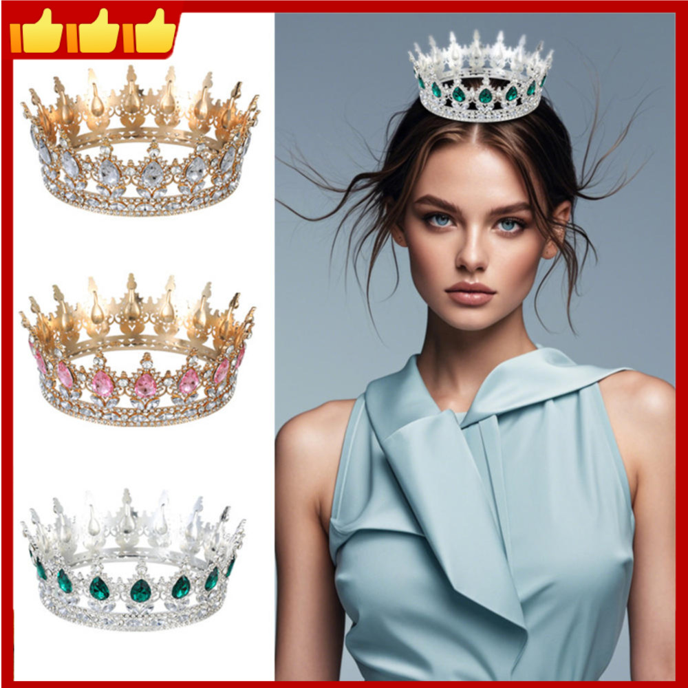 Imagem Europeu Princesa Rainha Tiara Redonda Barroco Concurso Coroa De Cristal Completa Nupcial Casamento Aniversário Bar Mitzv