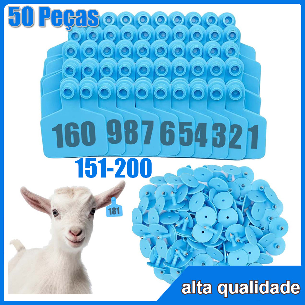 50 Azul Brincos De Identificação Numerados Para Boi, Ovelhas 151 à 200