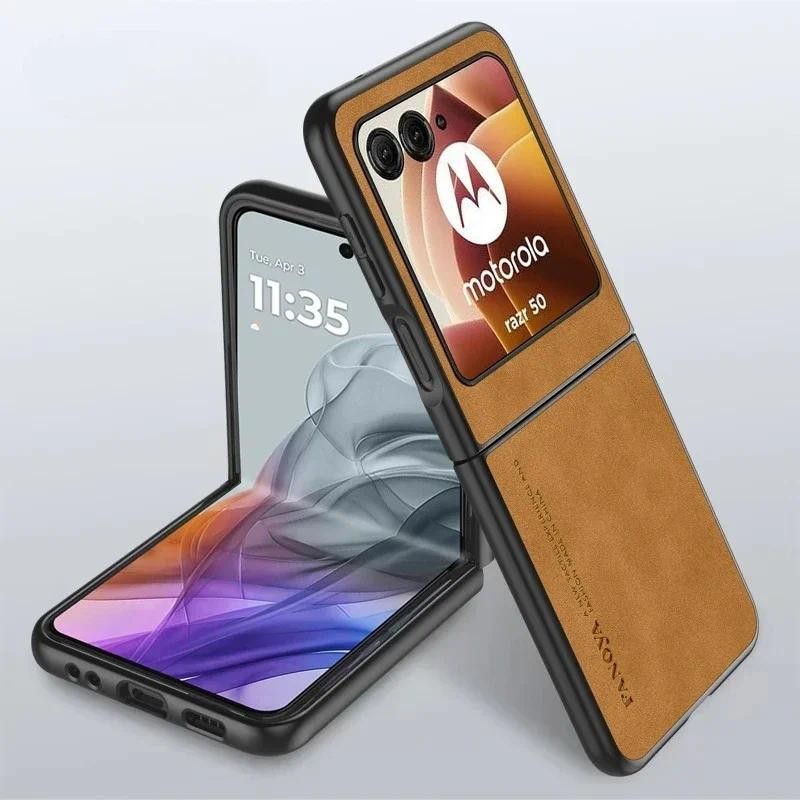 Para Motorola Razr 60 50 Ultra Luxo Pele De Carneiro Couro Silicone À Prova De C