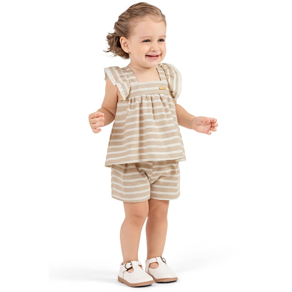Conjunto Bebê Menina Eco Listrado Colorittá Bege - Baby & Kids Fashion