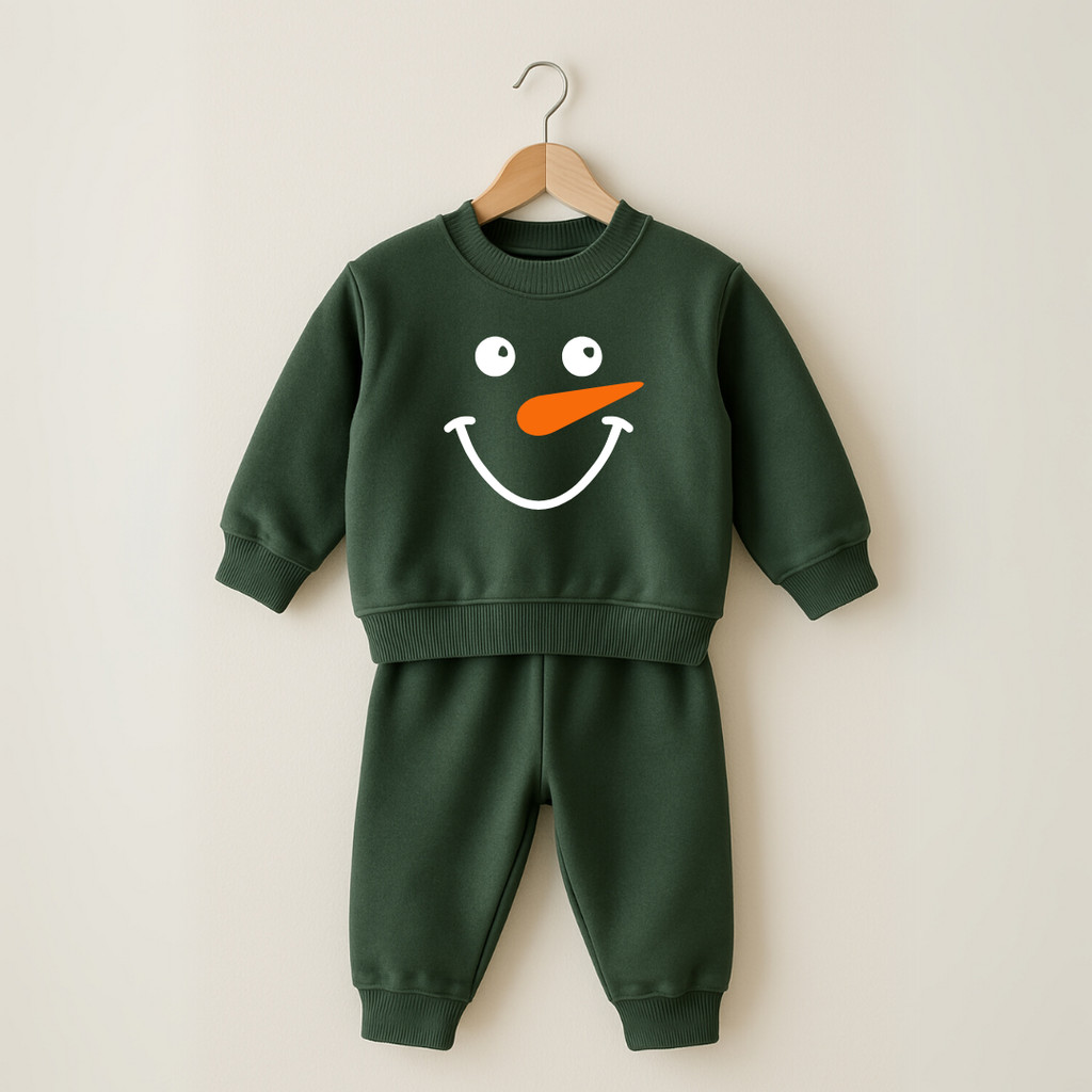 Moletom Infantil Verde Musgo Inverno Felpado Boneco de Neve Gola Careca G á 4 Anos
