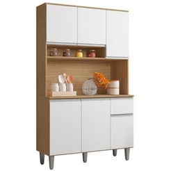 Kit De Cozinha Marcia 105cm Compacta 6 Portas Amêndoa/Branco