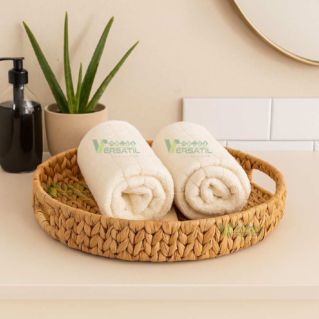 Bandeja Oikos Redonda Decorativa Organizadora 30cm com Alças em Fibra Natural Casa Banheir...
