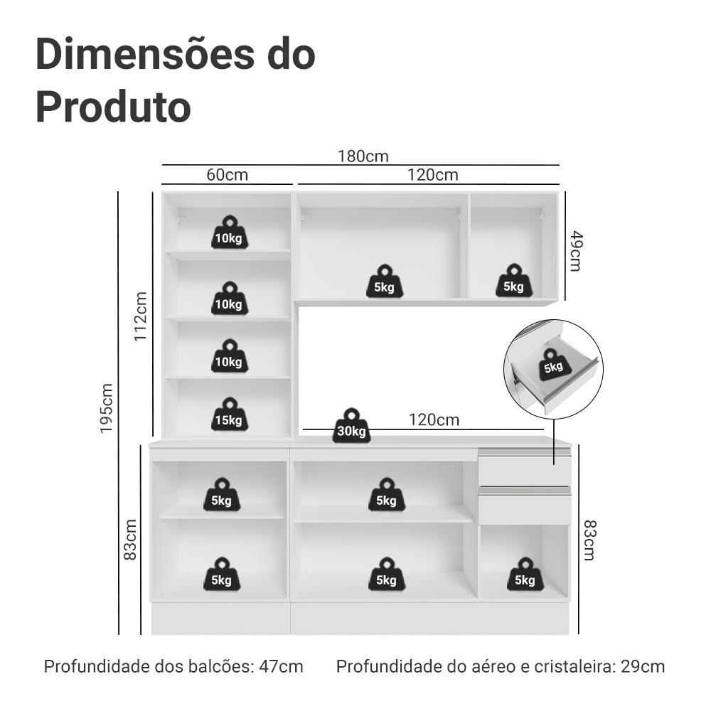 Armário de Cozinha Compacta 100% MDF 180 cm Smart Madesa 03