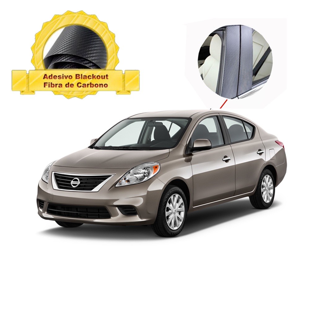 Adesivo Blackout Nissan Versa p/ Coluna de Porta Fibra de Carbono