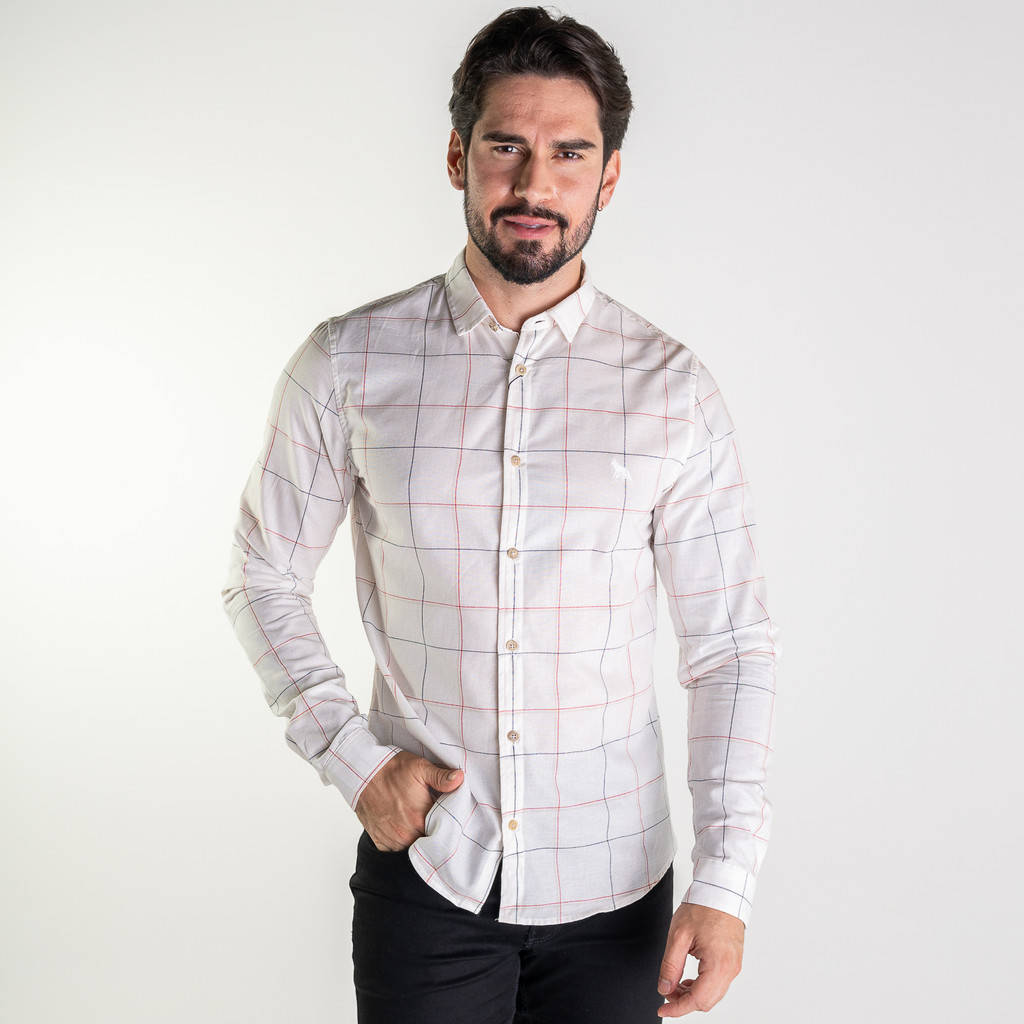 Camisa Acostamento Xadrez Linho Branca