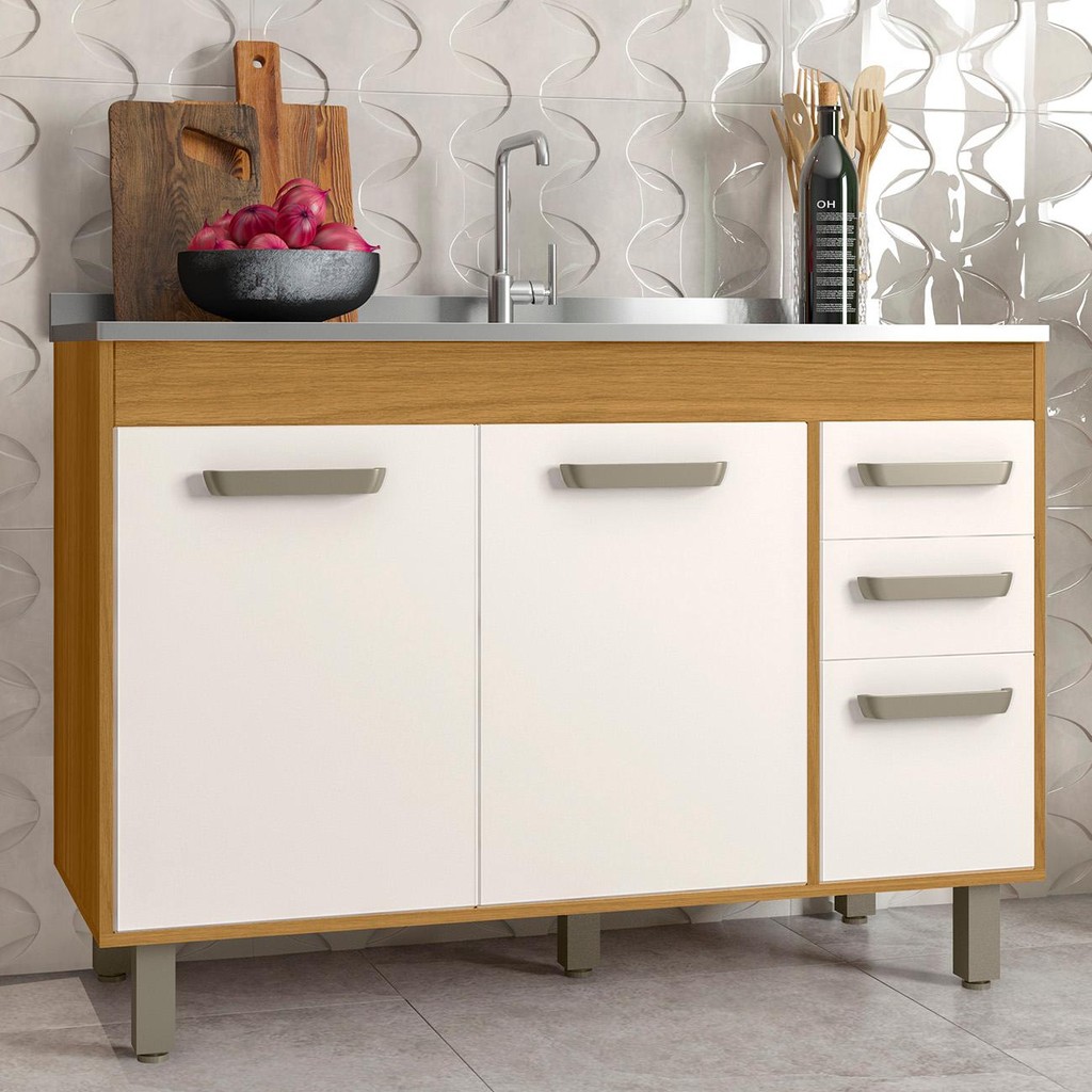 Balcão de Cozinha Com Pia 120cm Emily Freijó/Off Acetinado Z44 - Mpozenato em Oferta na Shopee