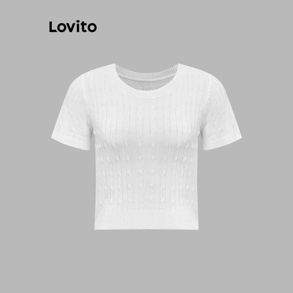 (Trendy) Lovito Top De Malha Casual Liso Básico De Malha Para Mulheres LNE43135 (Multicolorido) - Women Clothes