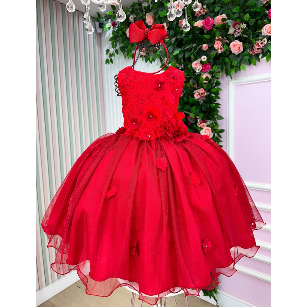 Vestido Juvenil Vila Lele Regata Flores Vermelho