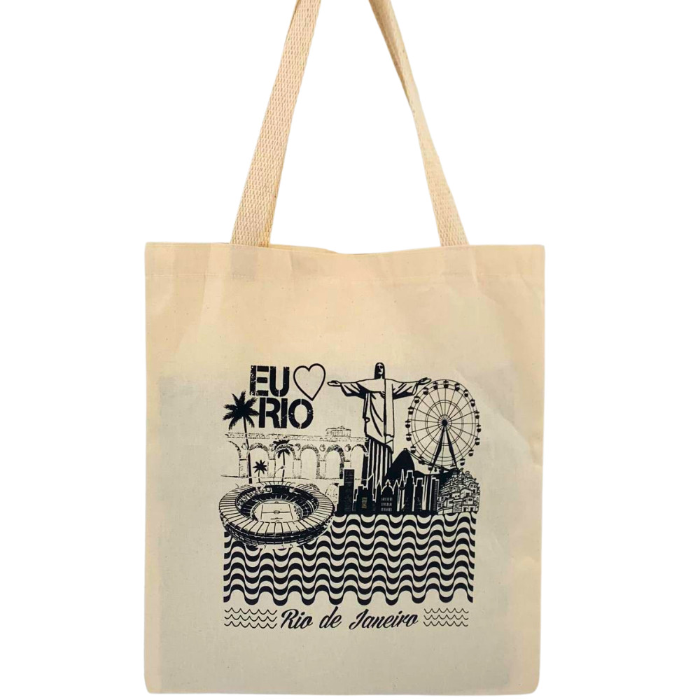 Bolsa Sacola Ecobag Algodão Cru com Estampa Mosaico Carioca – Ideal para Mercado, Praia e Livros