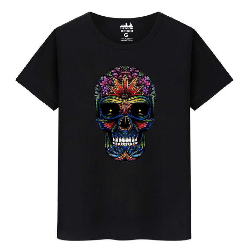 Camisa T-shirt Camiseta Masculina Algodão Premium Caveira Escura Mexicana Premium