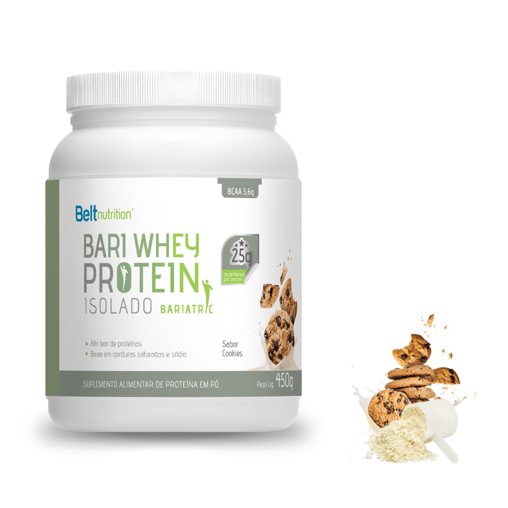 Belt Bari Whey Isolado Cookies 450g – 25 g proteína + 5,6 g BCAA – Pós-bariátrico