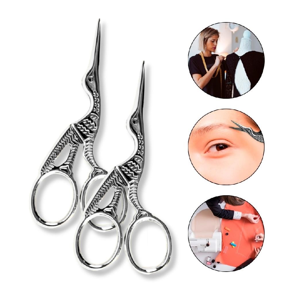 Kit 2 Tesoura Pássaro Ponta Fina Bordado Costura Sobrancelha Multiuso Versátil Durável Pequena Corte