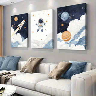 Quadro Decorativo Astronauta Fofo & Foguete no Espaço para Quarto Infantil e Decoração de Berçário em Oferta na Shopee