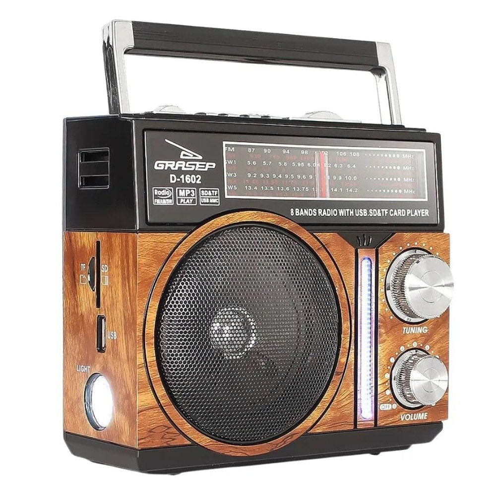 Rádio Am FM Antigo Retrô Portátil USB Vintage Recarregável Grasep D-1602