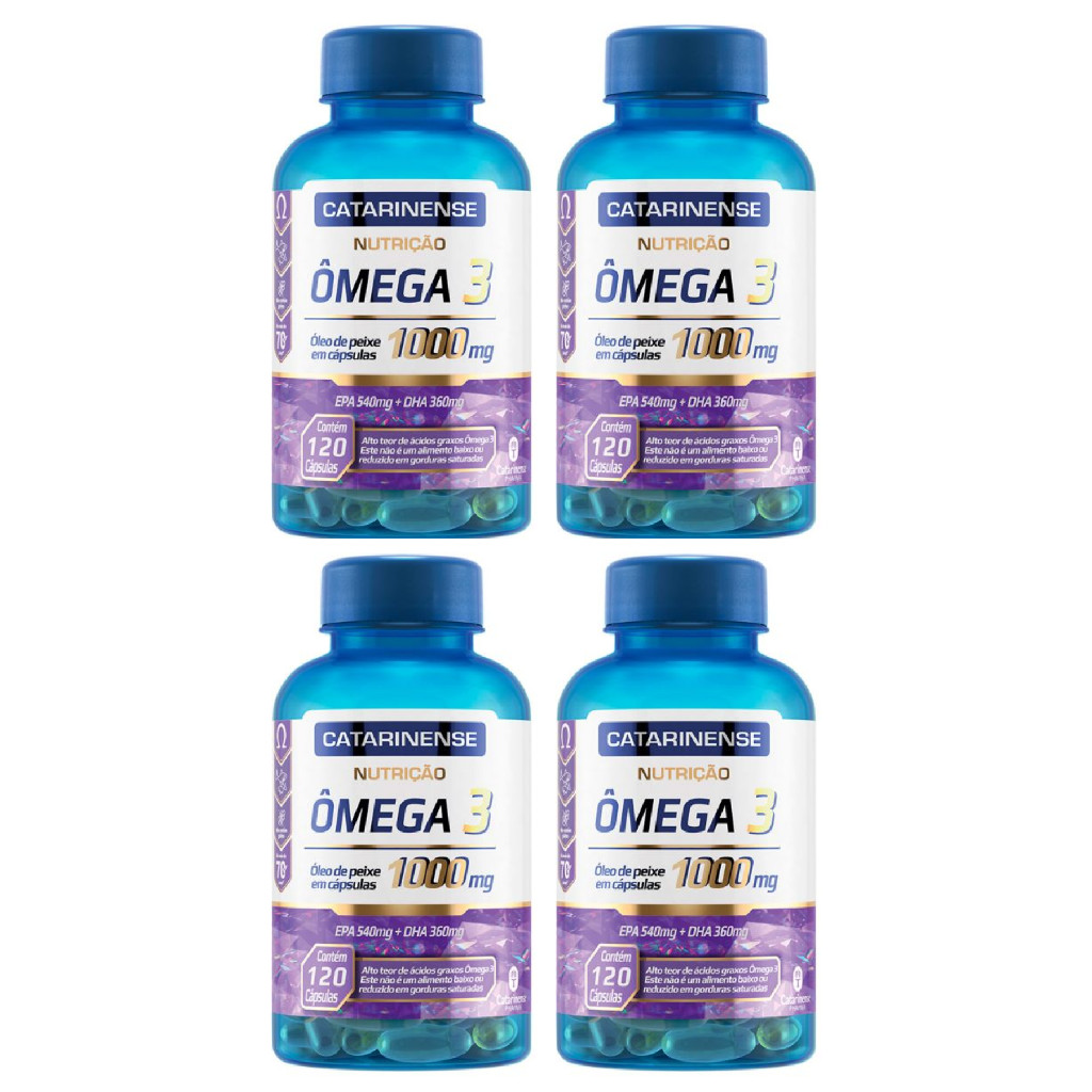 Nutrição Ômega 3 Óleo de Peixe em cápsulas Com 1000mg Catarinense Em 120 Cápsulas Kit com 4 Itens