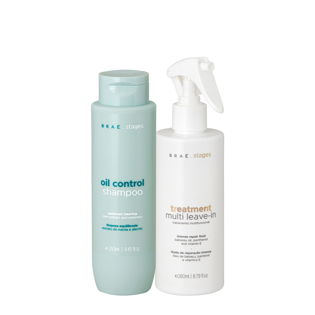 Kit Braé Stages Oil Control Shampoo Multi Leave-in (2 produtos) em Oferta na Shopee