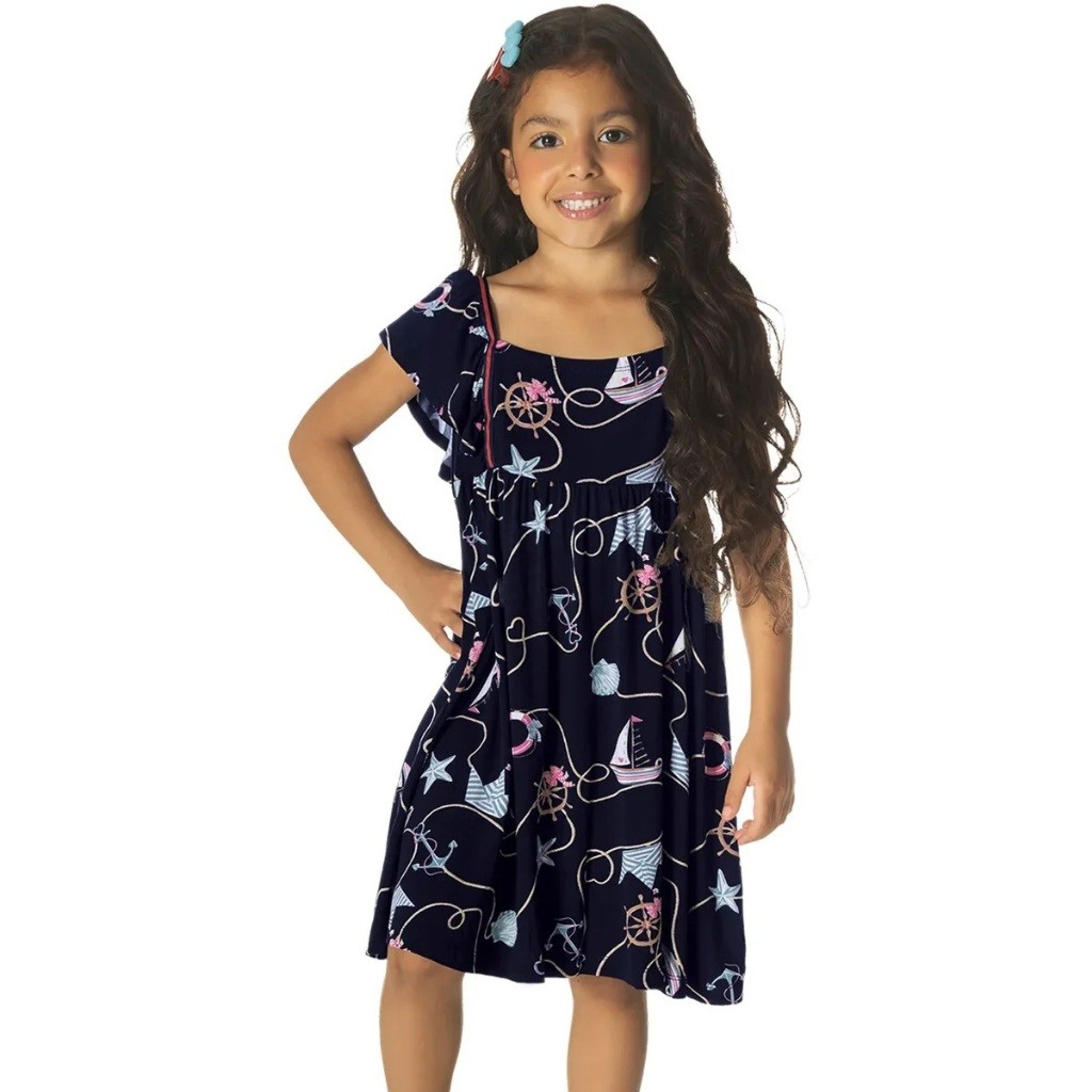 VESTIDO INFANTIL M/C ROVITEX OCEANO REF. 3134112 VISCOSE + ELASTANO - TAMANHO.04