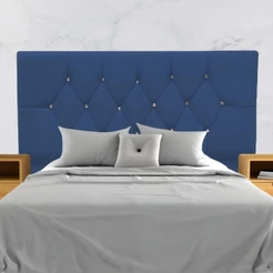 Cabeceira Estofada Cama Box Casal 140 Cm Suede Nina Cor:azul Marinho