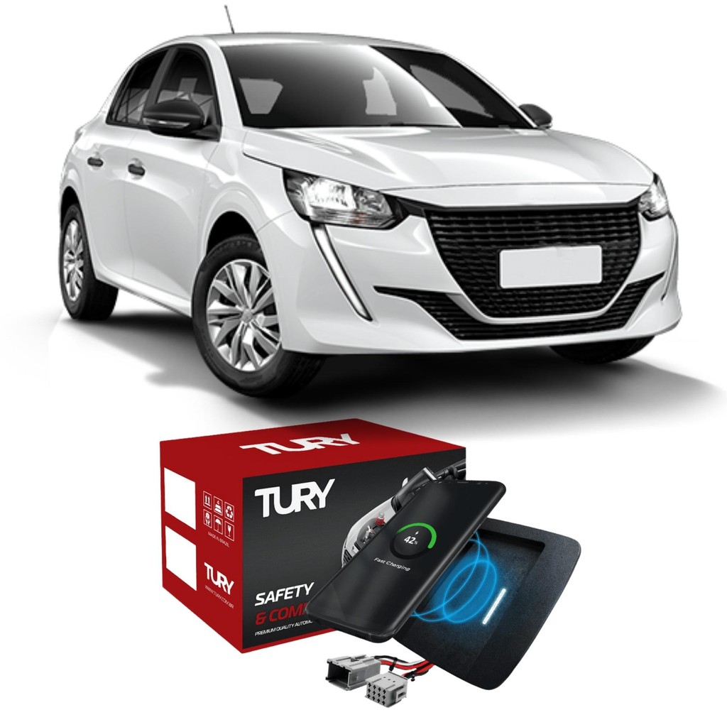 Carregador Automotivo Indutivo (Sem Fio) Peugeot 208 2021 a 2023 Android e IOS Tury - ICharger 1.0 H
