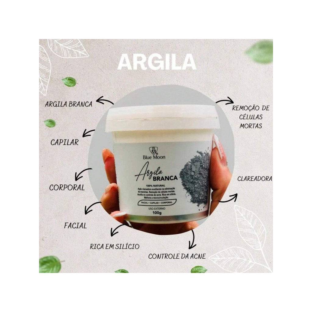 Skin Care Argila 100% Natural Blue Moon 100g Cor: Branca