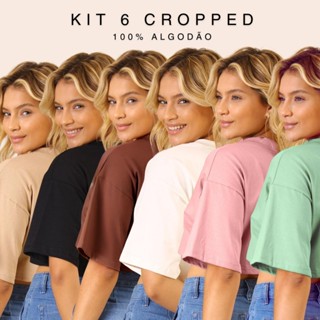 Kit 6 Camiseta Oversized Cropped Feminina Soltinha Tshirt Confortável Leve Camiseta Básica em Oferta na Shopee