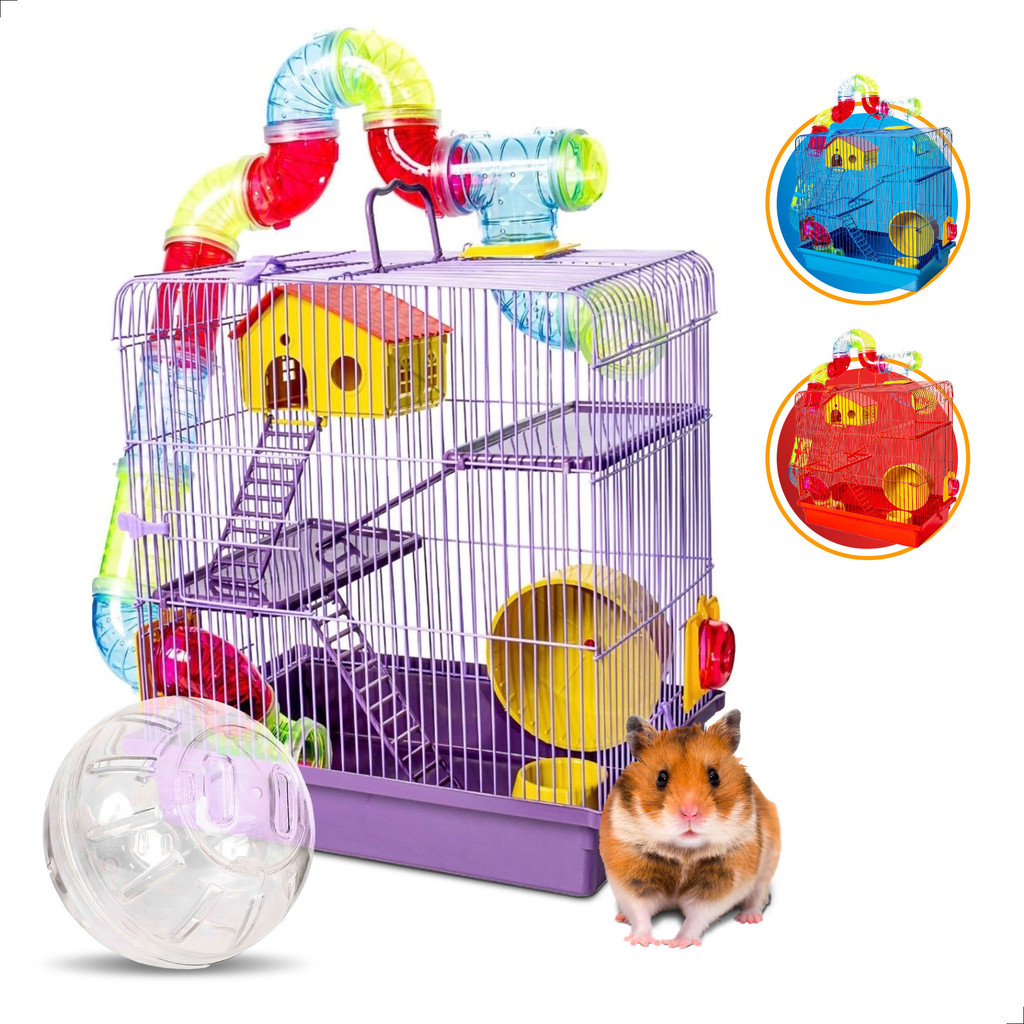 Gaiola De Hamster Rato Twister 3 Andares Com Brinquedo Labirinto Globo Bola Exercício Roedores