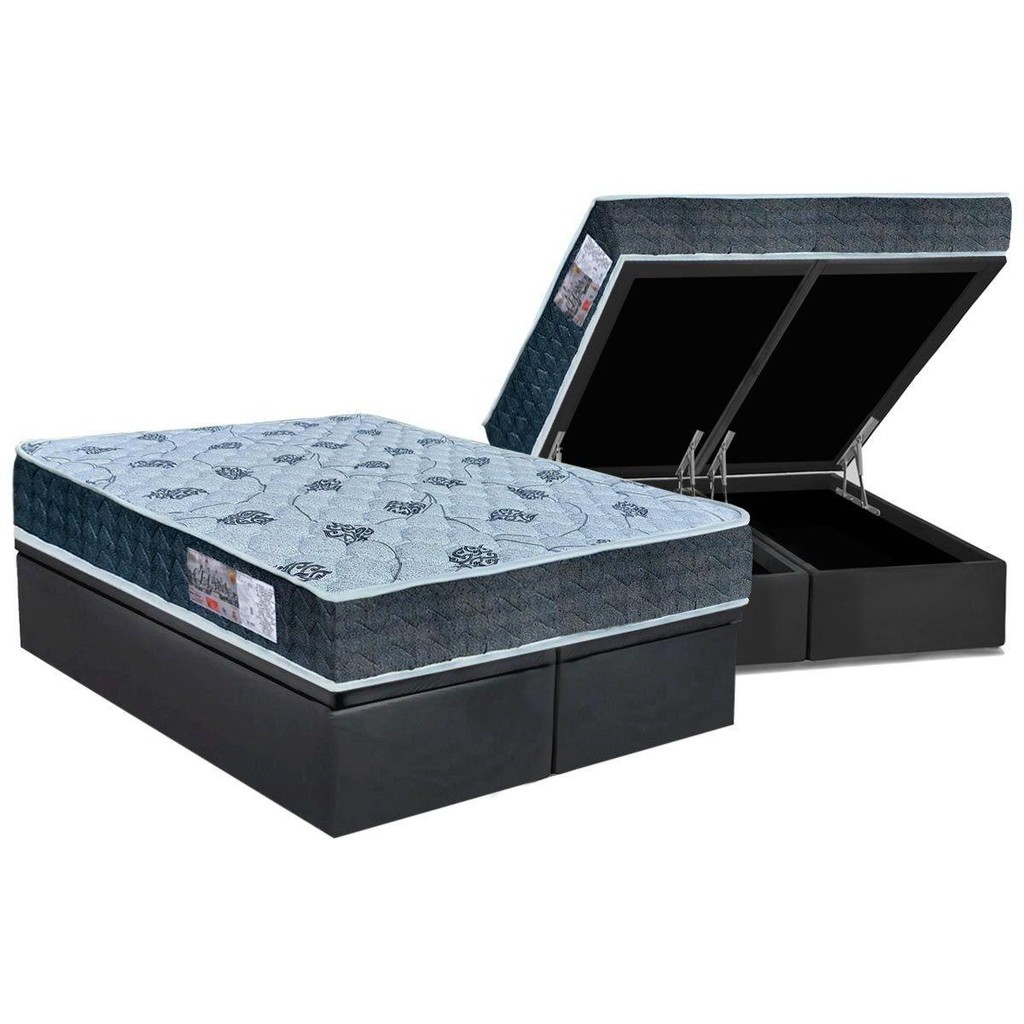 Cama Box Baú King: Colchão Espuma D45 Orthoflex / EP Cecina + Base CRC Suede Gray(193x203) em Oferta na Shopee