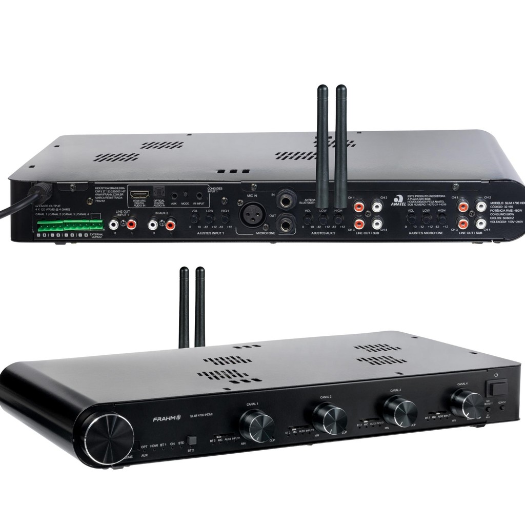Amplificador Frahm Slim 4700 HDMI 4 Canais de 120W RMS, 4 Ohms Classe D, Bivolt Automático -  32169