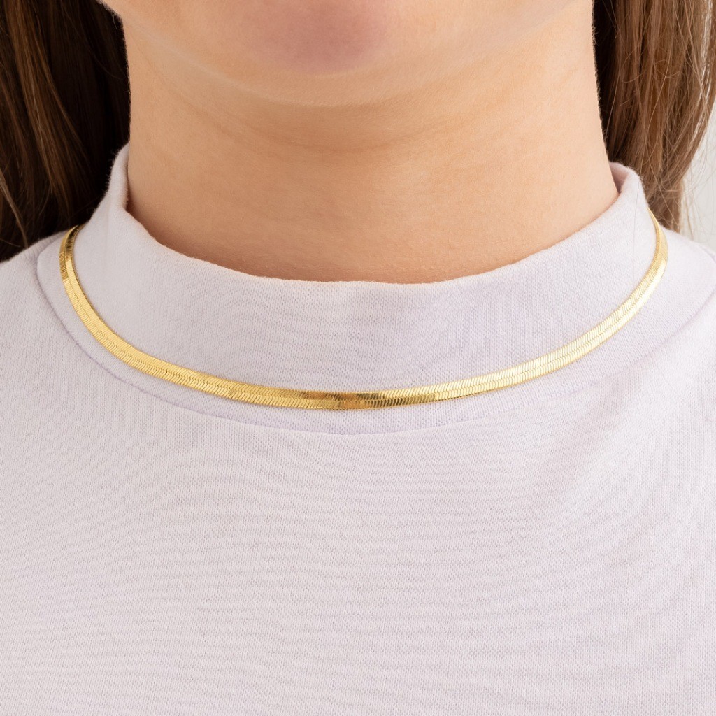 Choker Gargantilha Feminina Delicada Malha de Fita em Dourado Folheado a Ouro 18k