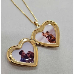 TB Acessórios Moda Colar Pingente Medalhão de Coração Amor em Aço Inoxidável Feminino Porta-foto