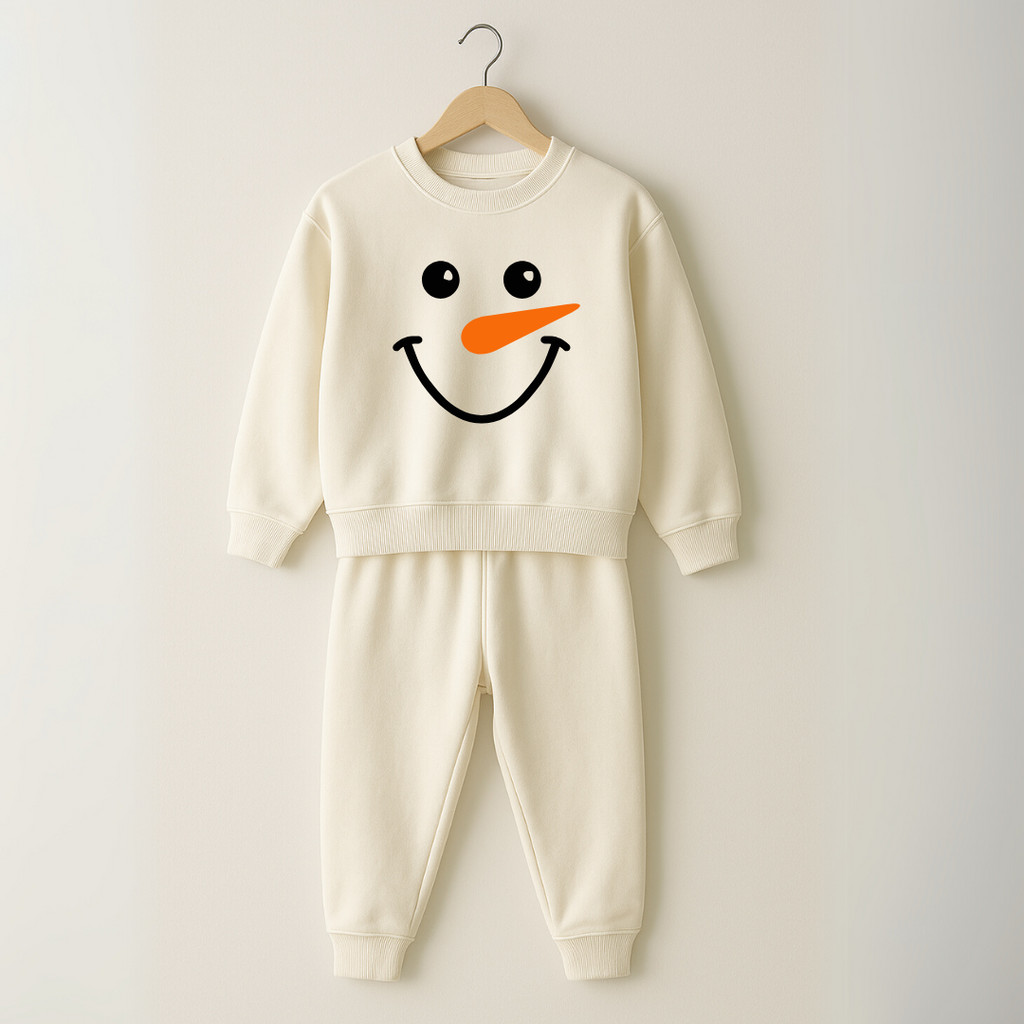 Conjunto Moletom Creme Blusa e Calça Inverno Infantil Premium Flanelado Bebê G à 4 anos Boneco de Neve