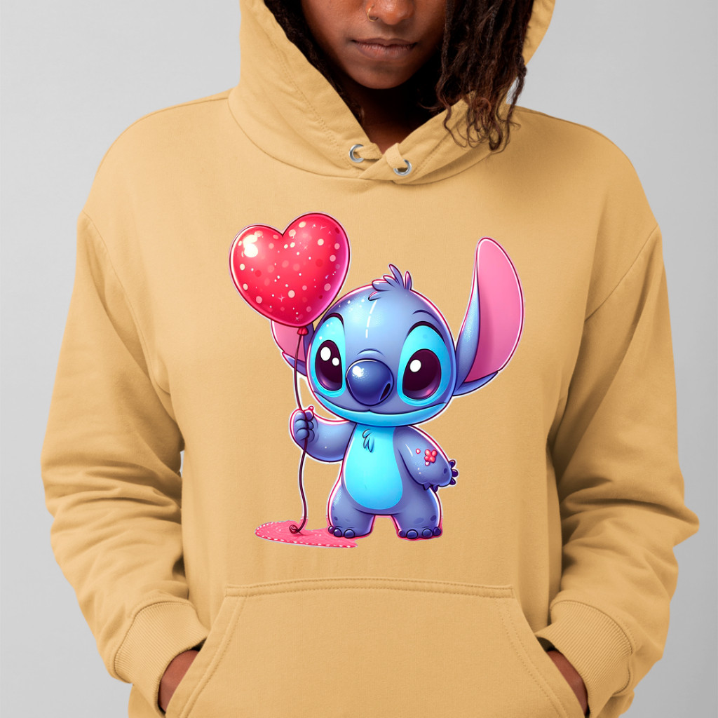 Agasalho Moletom Capuz E Bolsos Lilo Stitch Balão Coração Confortável Ajustável Envio Imediato