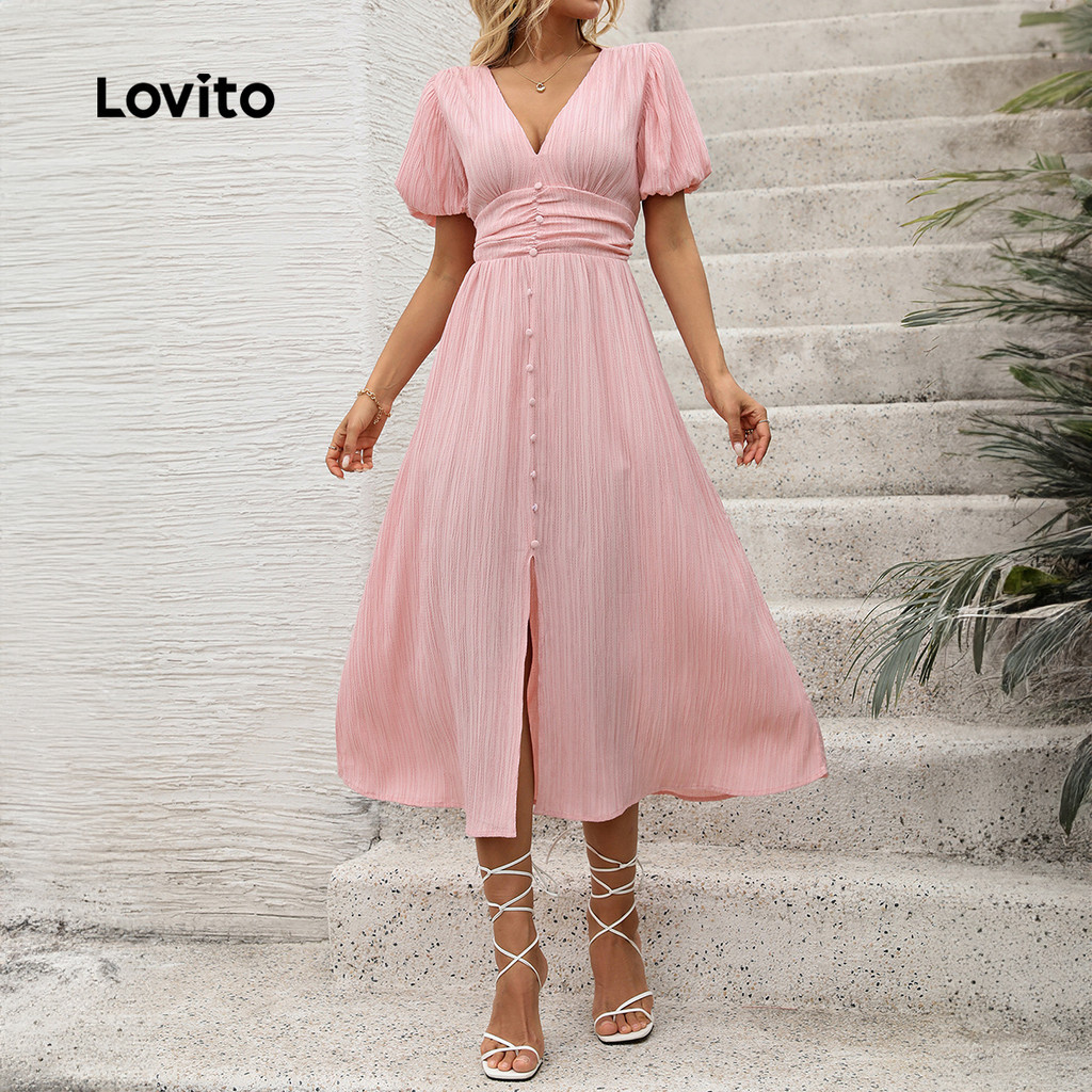 (Trendy) Lovito Vestido Casual liso dividido para mulheres LNL101638 - Women Clothes