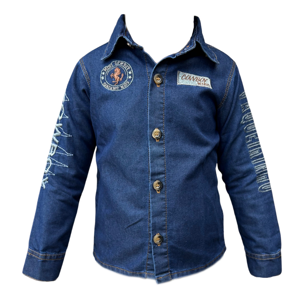 Camisa Bordada Country Infantil Jeans Clara Escura Menino